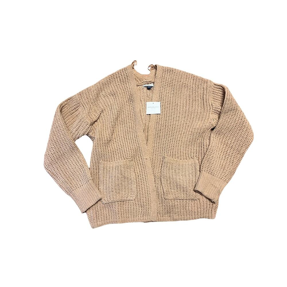 American Eagle Womens Knit Cardigan S Tan NWT Open Front Pockets